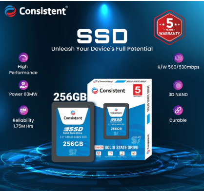 Consistent SSD 256GB 2.5 Inch SATA Internal SSD - Read: 550MB/s & Write: 500MB/s - Solid-State Drive