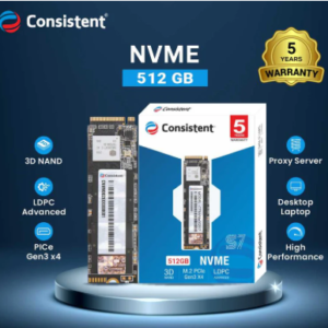 Consistent 512 GB NVMe PCIe M.2 SSD 2280, 3D NAND with SLC Cache, Up to Read Speed 2200MB/s & Write Speed 3200MB/s